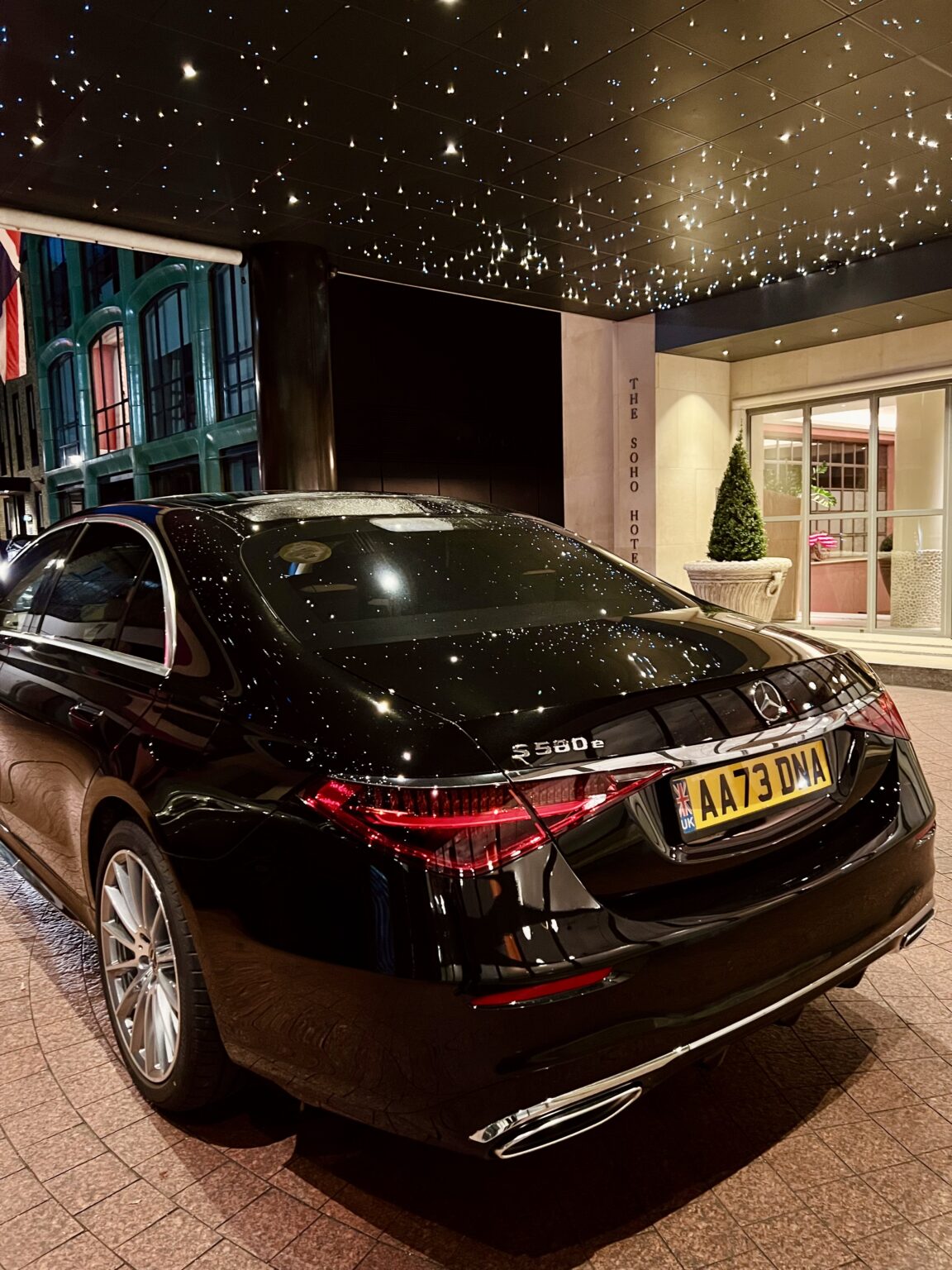 S-Class outside a London hotel at night