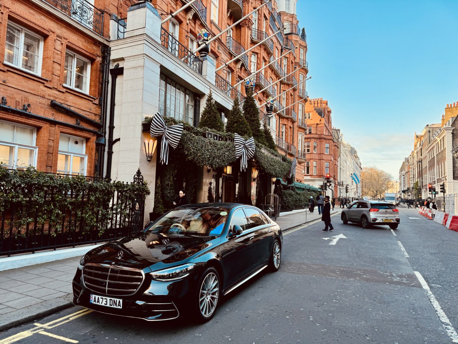 Mercedes S-Class outside a Mayfair hotel
