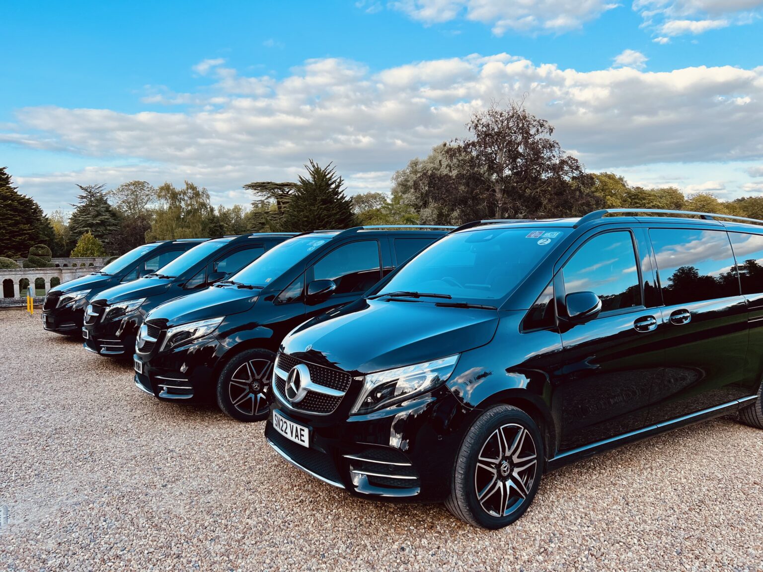 A line of DNA Mercedes V-Class vehicles